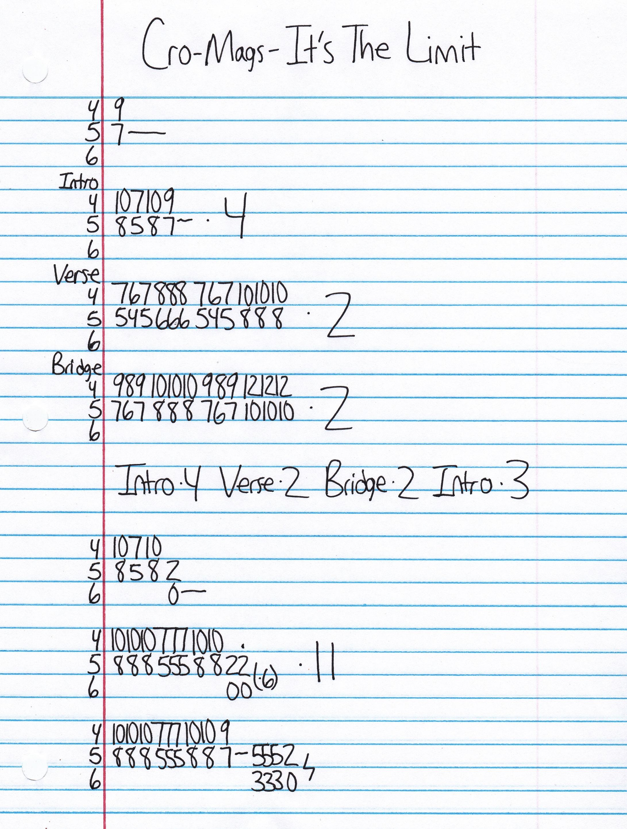 High quality guitar tab for It's The Limit by Cro-Mags off of the album Age Of Quarrel. ***Complete and accurate guitar tab!***